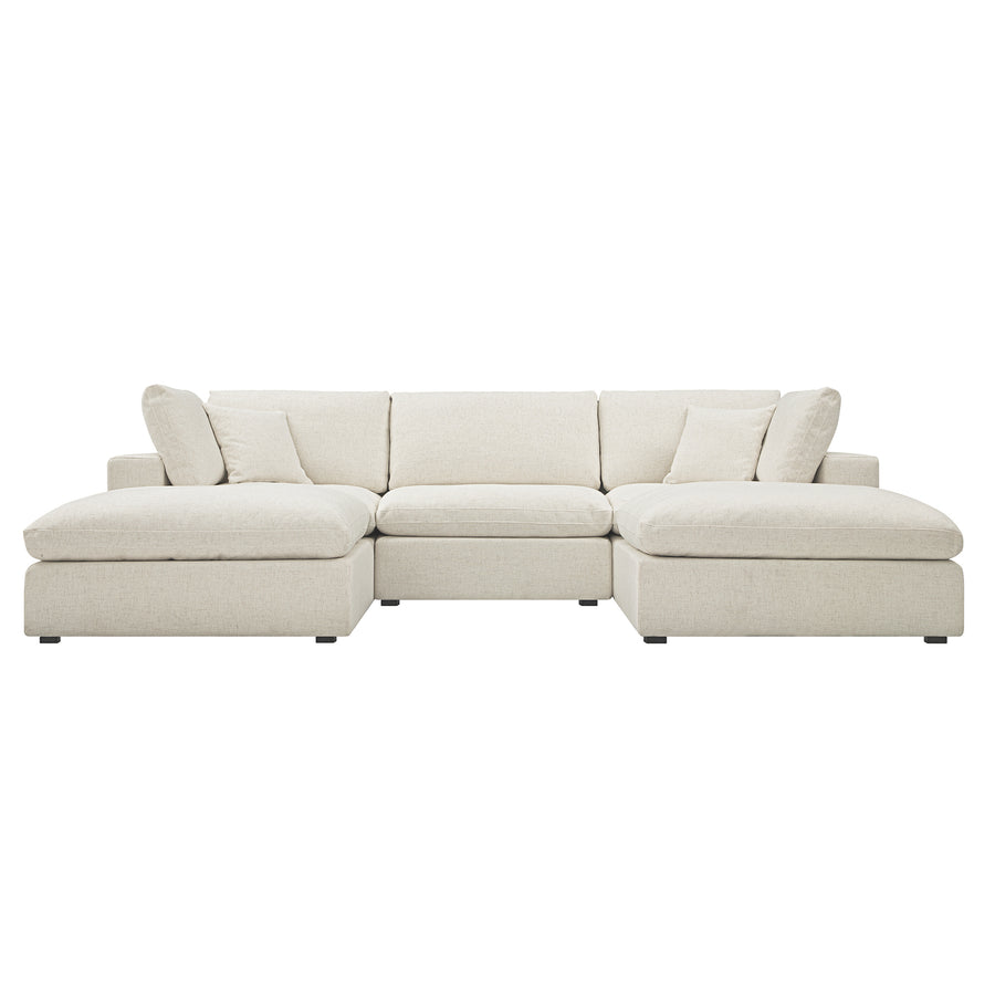 Lutyens Beige Linen Blend Modular Sofa, 5-Piece U-Shape Set