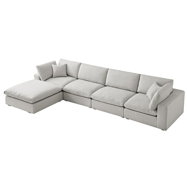 Lutyens Light Grey Linen Blend Modular Sofa, 4-Piece Chaise