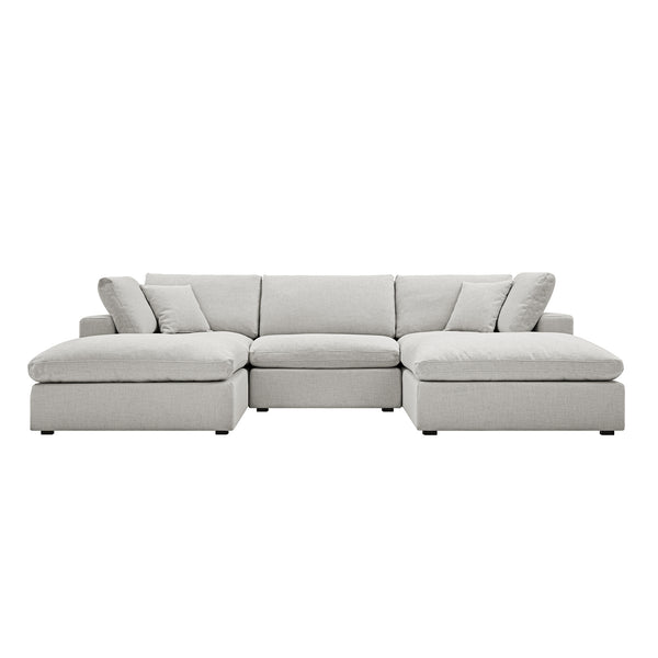 Lutyens Light Grey Linen Blend Modular Sofa, 5-Piece U-Shape Set