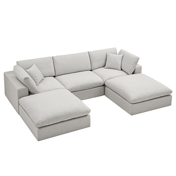 Lutyens Light Grey Linen Blend Modular Sofa, 5-Piece U-Shape Set