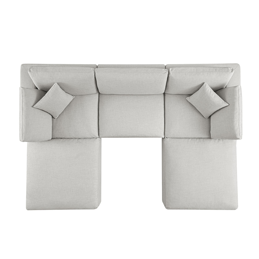 Lutyens Light Grey Linen Blend Modular Sofa, 5-Piece U-Shape Set