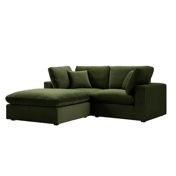 Lutyens Moss Green Velvet Modular Sofa, 2-Piece Chaise