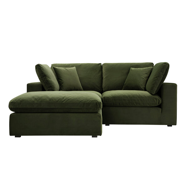 Lutyens Moss Green Velvet Modular Sofa, 2-Piece Chaise