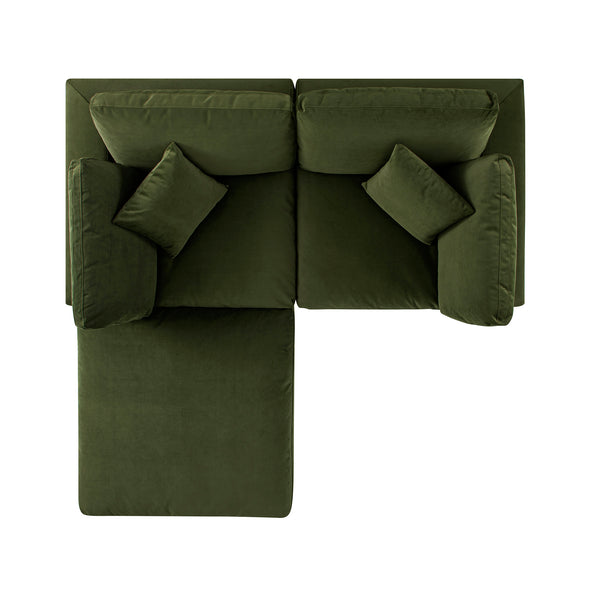 Lutyens Moss Green Velvet Modular Sofa, 2-Piece Chaise