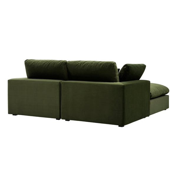 Lutyens Moss Green Velvet Modular Sofa, 2-Piece Chaise