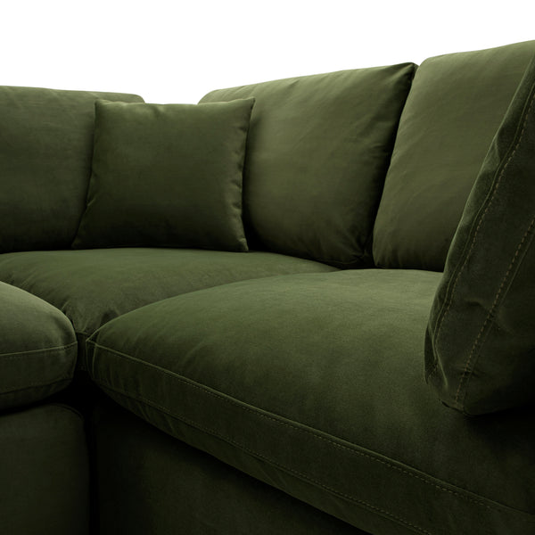Lutyens Moss Green Velvet Modular Sofa, 2-Piece Chaise
