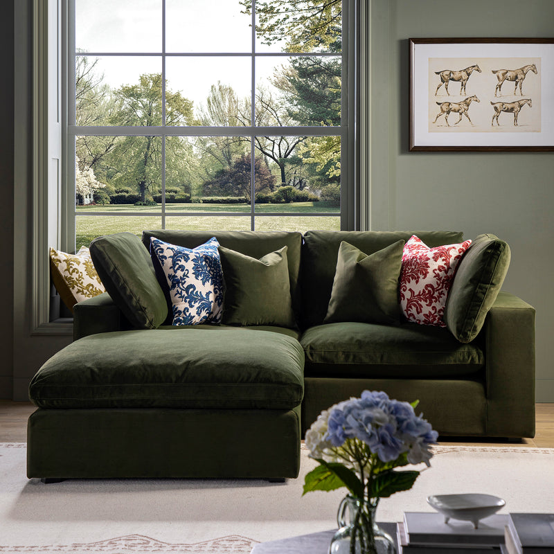 Lutyens Moss Green Velvet Modular Sofa, 2-Piece Chaise