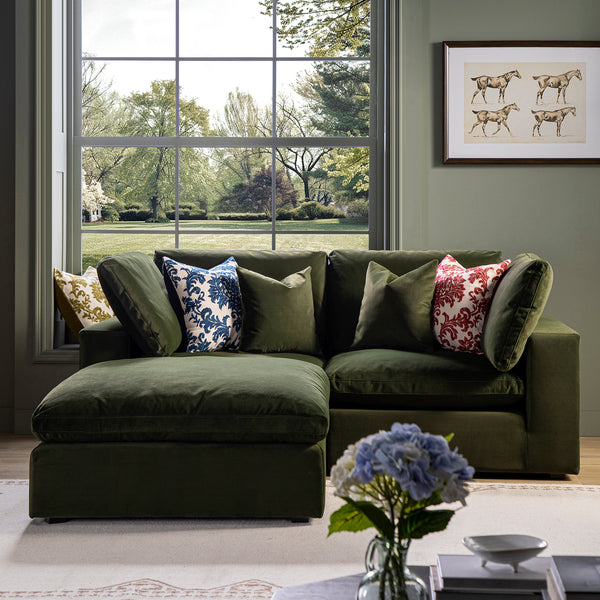 Lutyens Moss Green Velvet Modular Sofa, 2-Piece Chaise