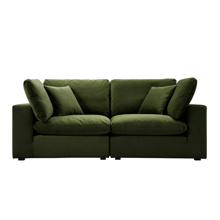 Lutyens Moss Green Velvet Modular Sofa, 2-Piece