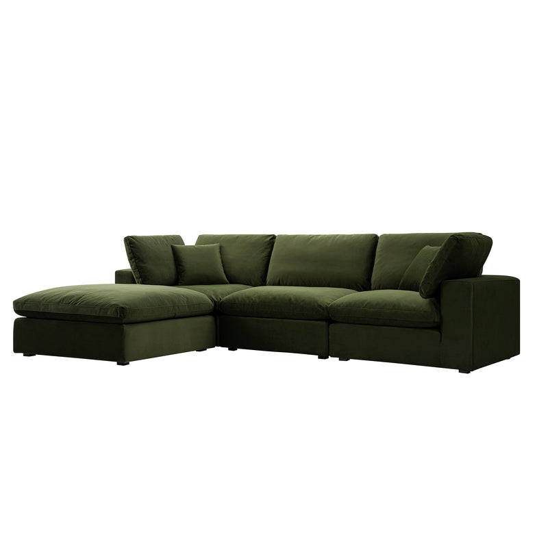 Lutyens Moss Green Velvet Modular Sofa, 3-Piece Chaise