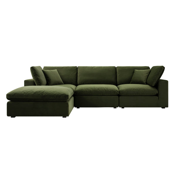 Lutyens Moss Green Velvet Modular Sofa, 3-Piece Chaise