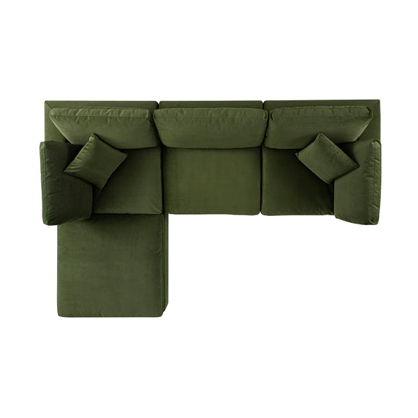 Lutyens Moss Green Velvet Modular Sofa, 3-Piece Chaise