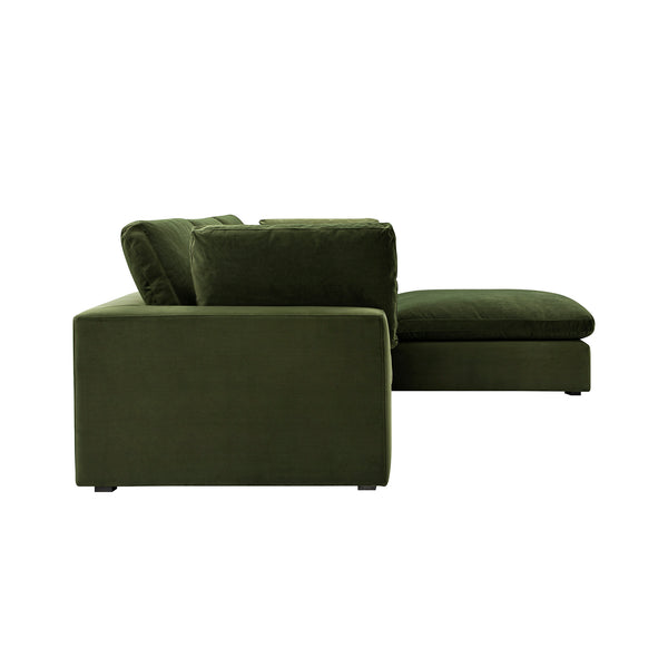 Lutyens Moss Green Velvet Modular Sofa, 3-Piece Chaise
