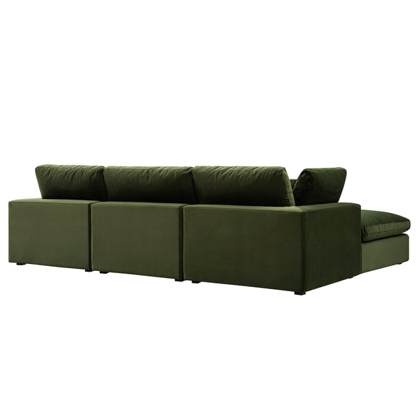 Lutyens Moss Green Velvet Modular Sofa, 3-Piece Chaise