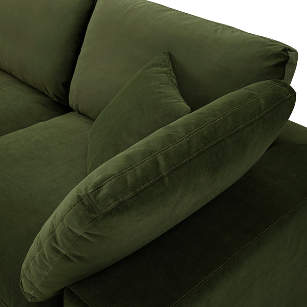 Lutyens Moss Green Velvet Modular Sofa, 3-Piece Chaise