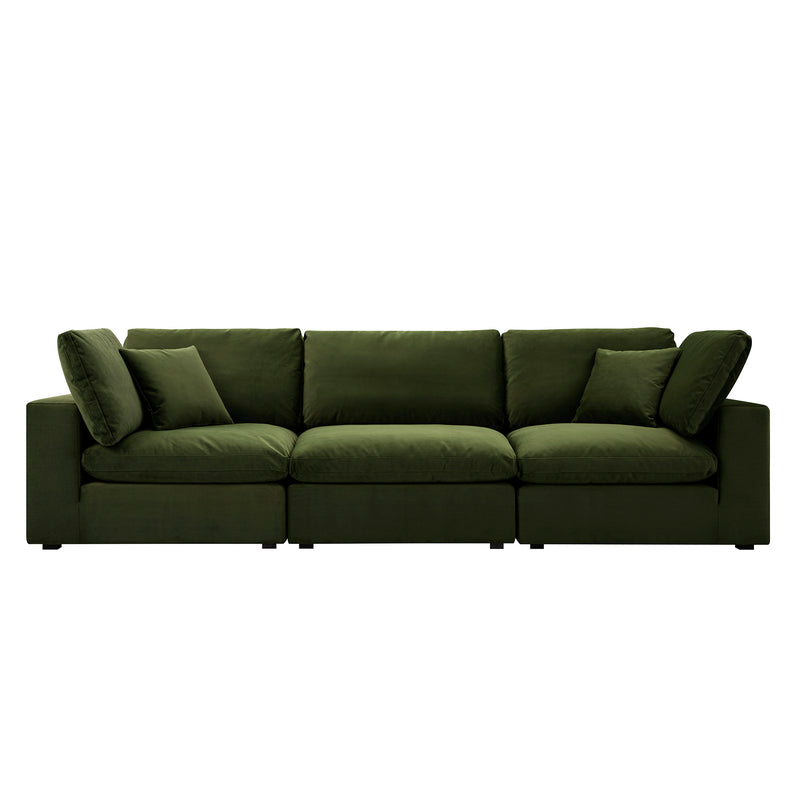 Lutyens Moss Green Velvet Modular Sofa, 3-Piece