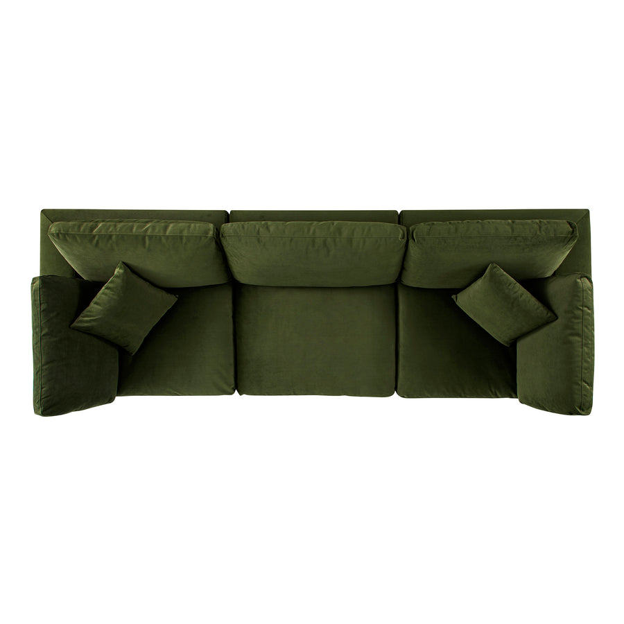Lutyens Moss Green Velvet Modular Sofa, 3-Piece