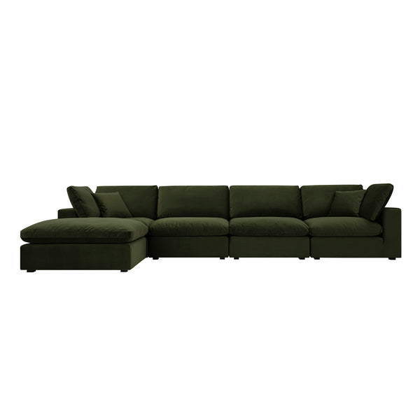 Lutyens Moss Green Velvet Modular Sofa, 4-Piece Chaise