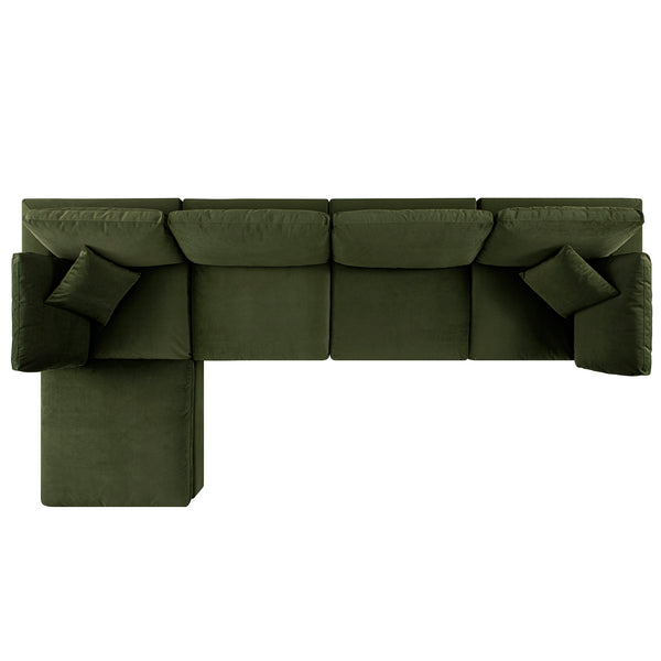Lutyens Moss Green Velvet Modular Sofa, 4-Piece Chaise