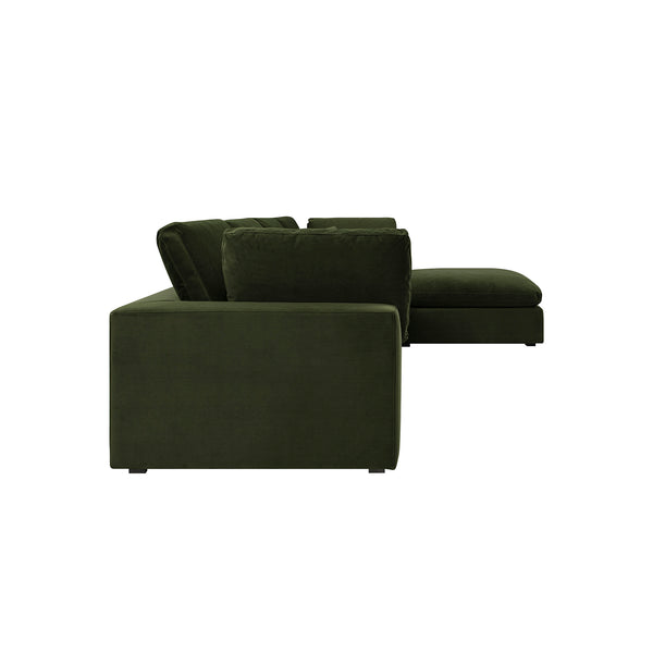 Lutyens Moss Green Velvet Modular Sofa, 4-Piece Chaise