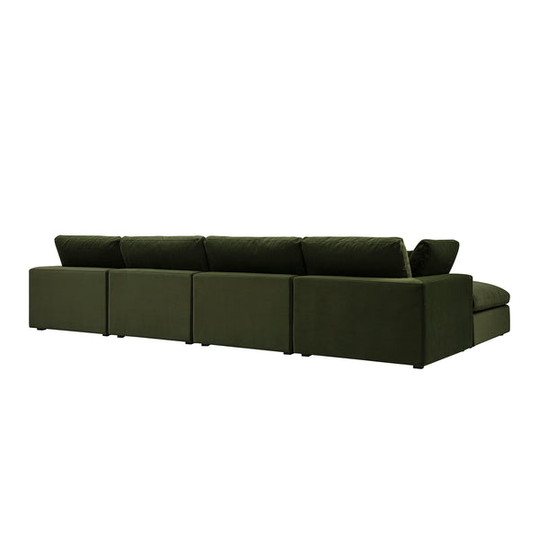 Lutyens Moss Green Velvet Modular Sofa, 4-Piece Chaise