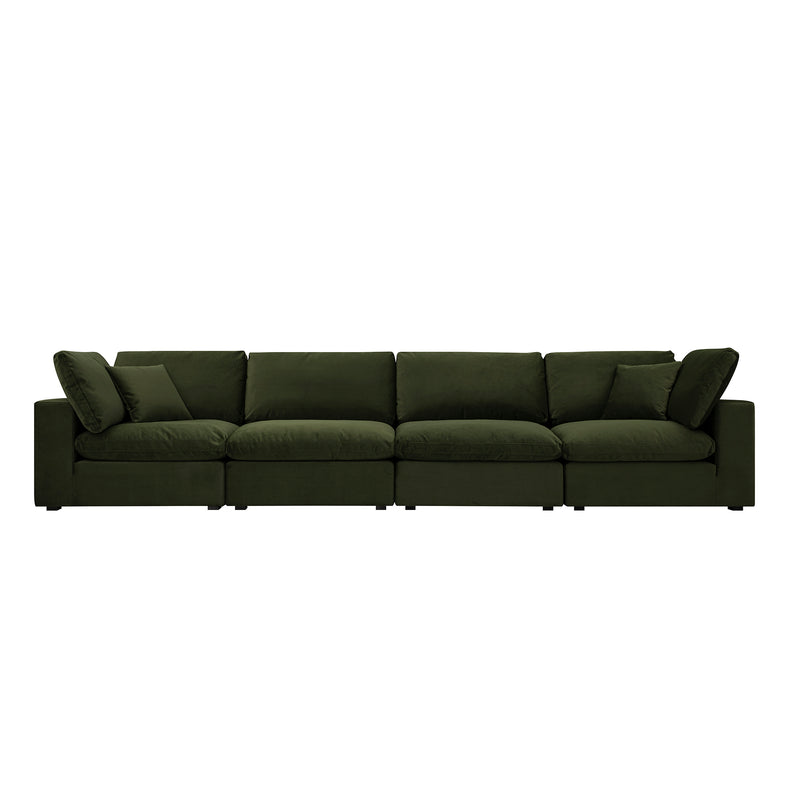 Lutyens Moss Green Velvet Modular Sofa, 4-Piece