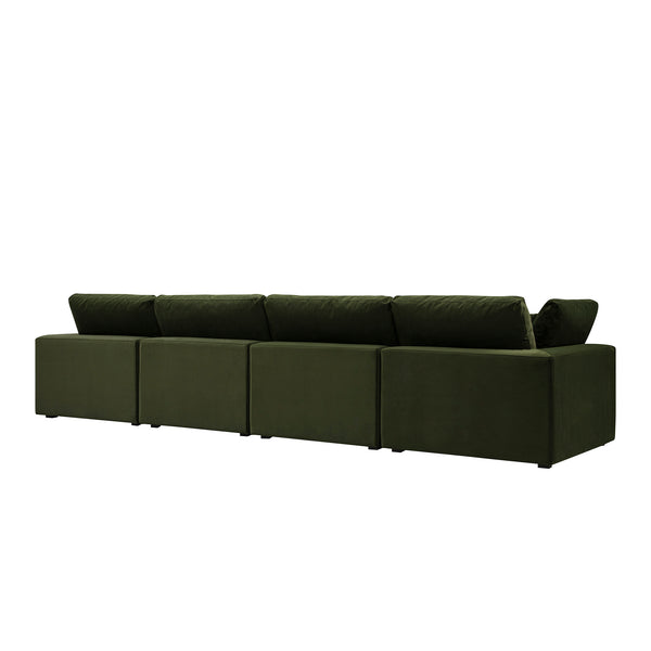 Lutyens Moss Green Velvet Modular Sofa, 4-Piece