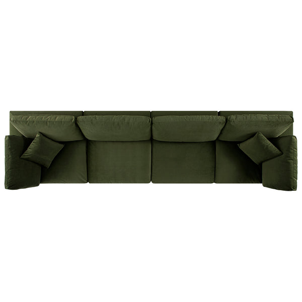 Lutyens Moss Green Velvet Modular Sofa, 4-Piece