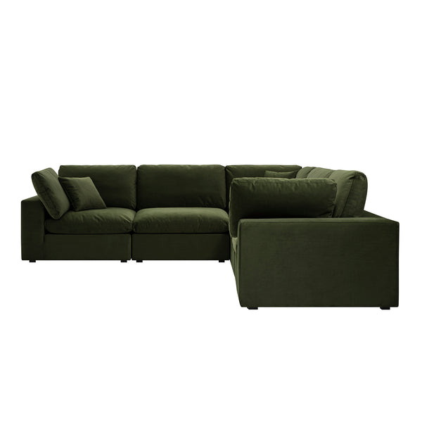 Lutyens Moss Green Velvet Modular Sofa, 5-Piece Corner Set