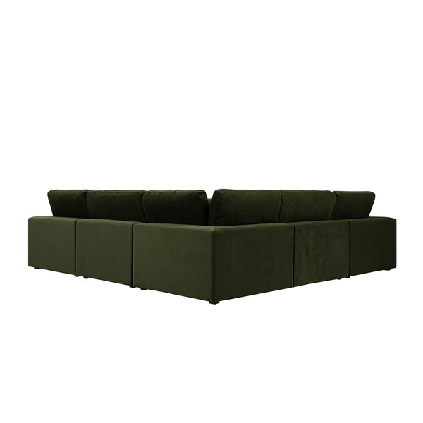 Lutyens Moss Green Velvet Modular Sofa, 5-Piece Corner Set