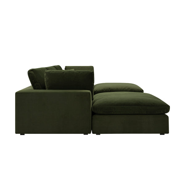 Lutyens Moss Green Velvet Modular Sofa, 5-Piece U-Shape Set