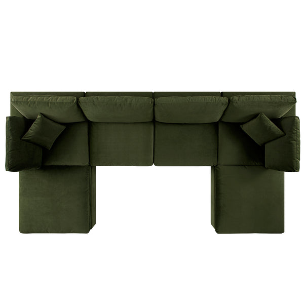 Lutyens Moss Green Velvet Modular Sofa, 6-Piece U-Shape Set