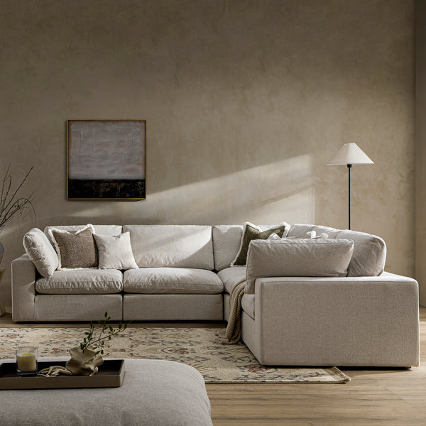 Lutyens Oatmeal Weave Fabric Blend Modular Sofa, 5-Piece Corner Set