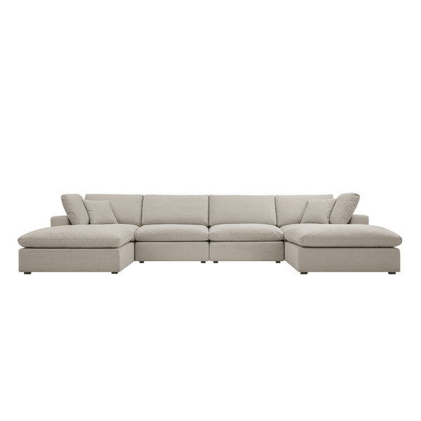 Lutyens Oatmeal Weave Fabric Modular Sofa, 6-Piece U-Shape Set