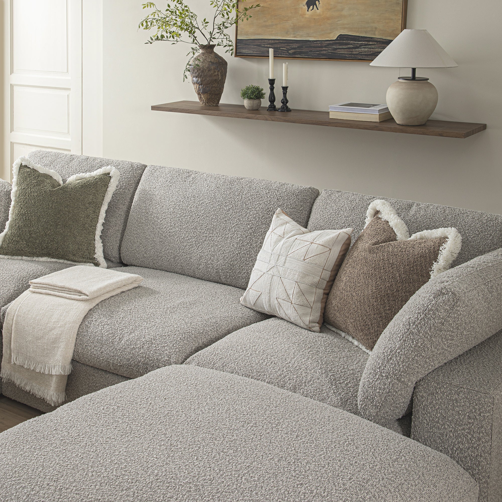 Lutyens Taupe Boucle Modular Sofa, 5-Piece U-Shape Set | daals