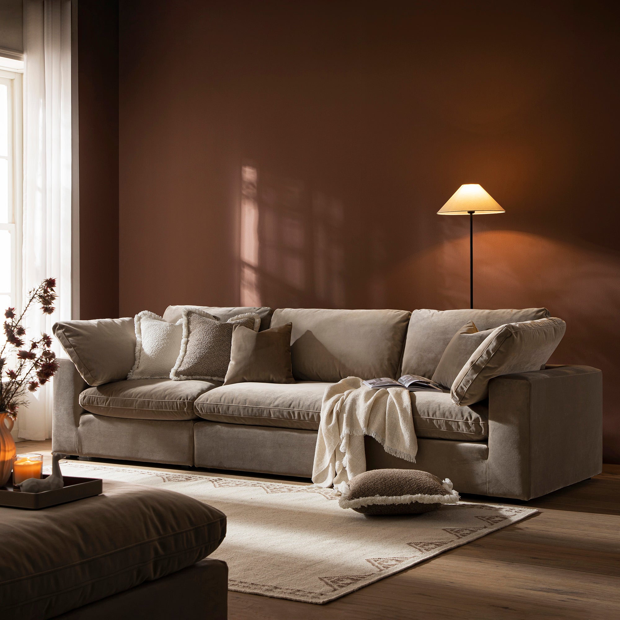 Lutyens Taupe Velvet Modular Sofa 3 Piece Daals Lutyens Taupe Velvet Modular Sofa 3 Piece Daals