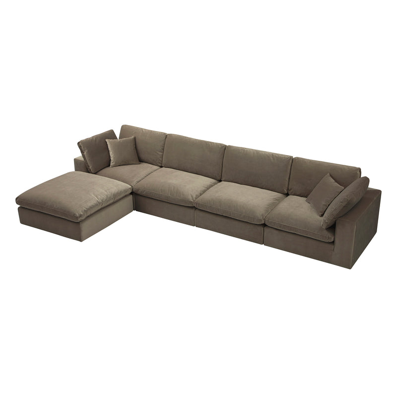 Lutyens Taupe Velvet Modular Sofa, 4 - Piece Chaise - daals