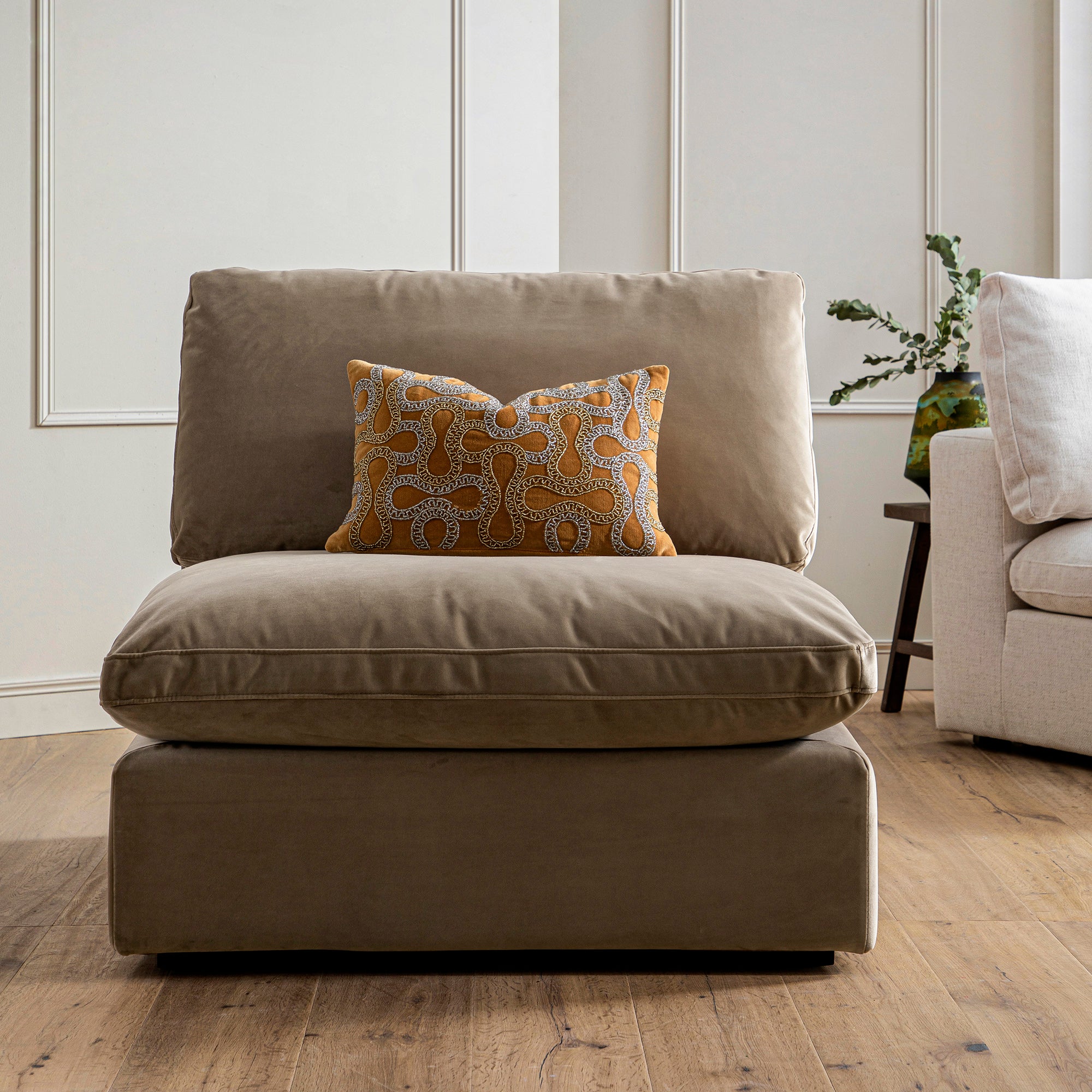 Armless Module Sofa Lutyens Taupe Velvet Modular Sofa, Armless Seat | daals