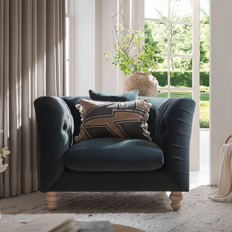 Ashby Chesterfield Armchair, Aegean Blue Velvet - daals