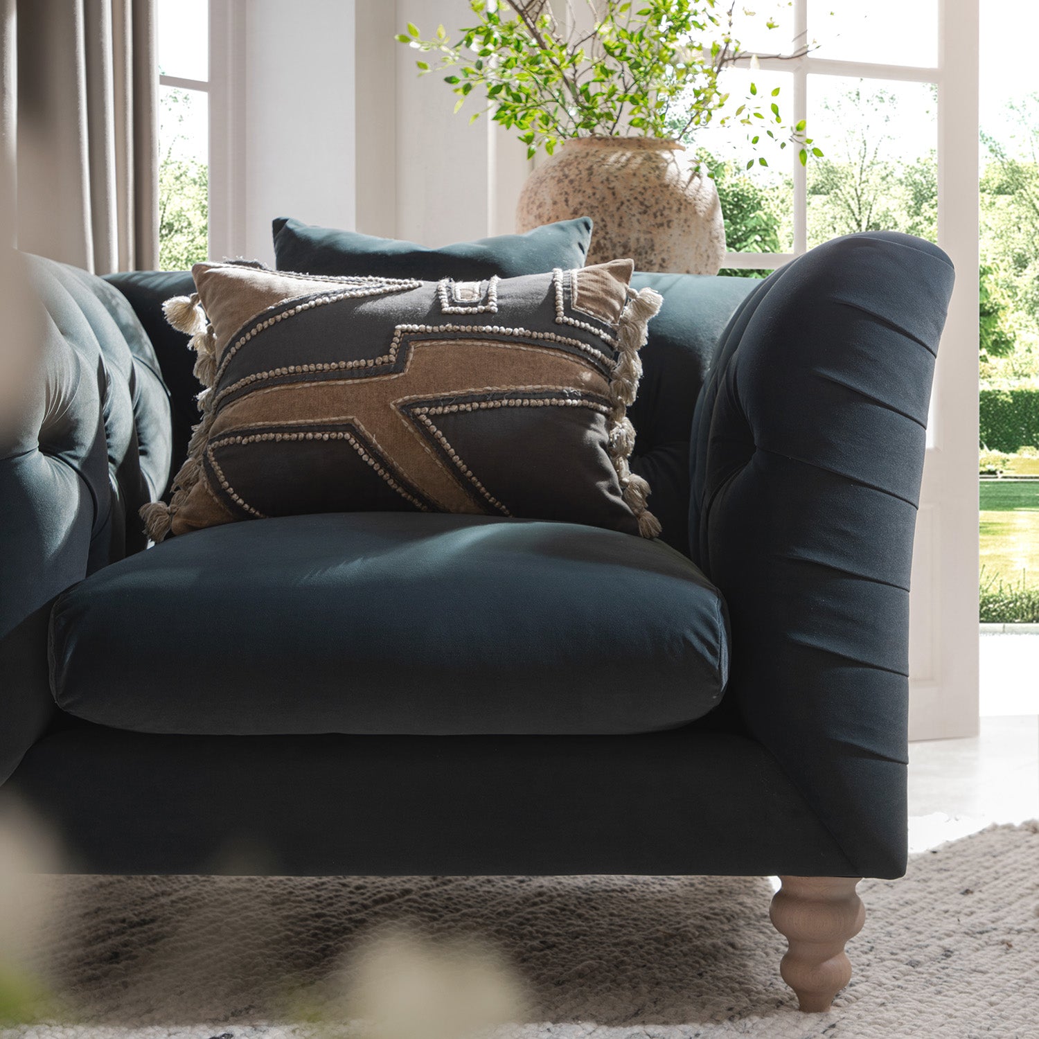 Ashby Chesterfield Armchair, Aegean Blue Velvet