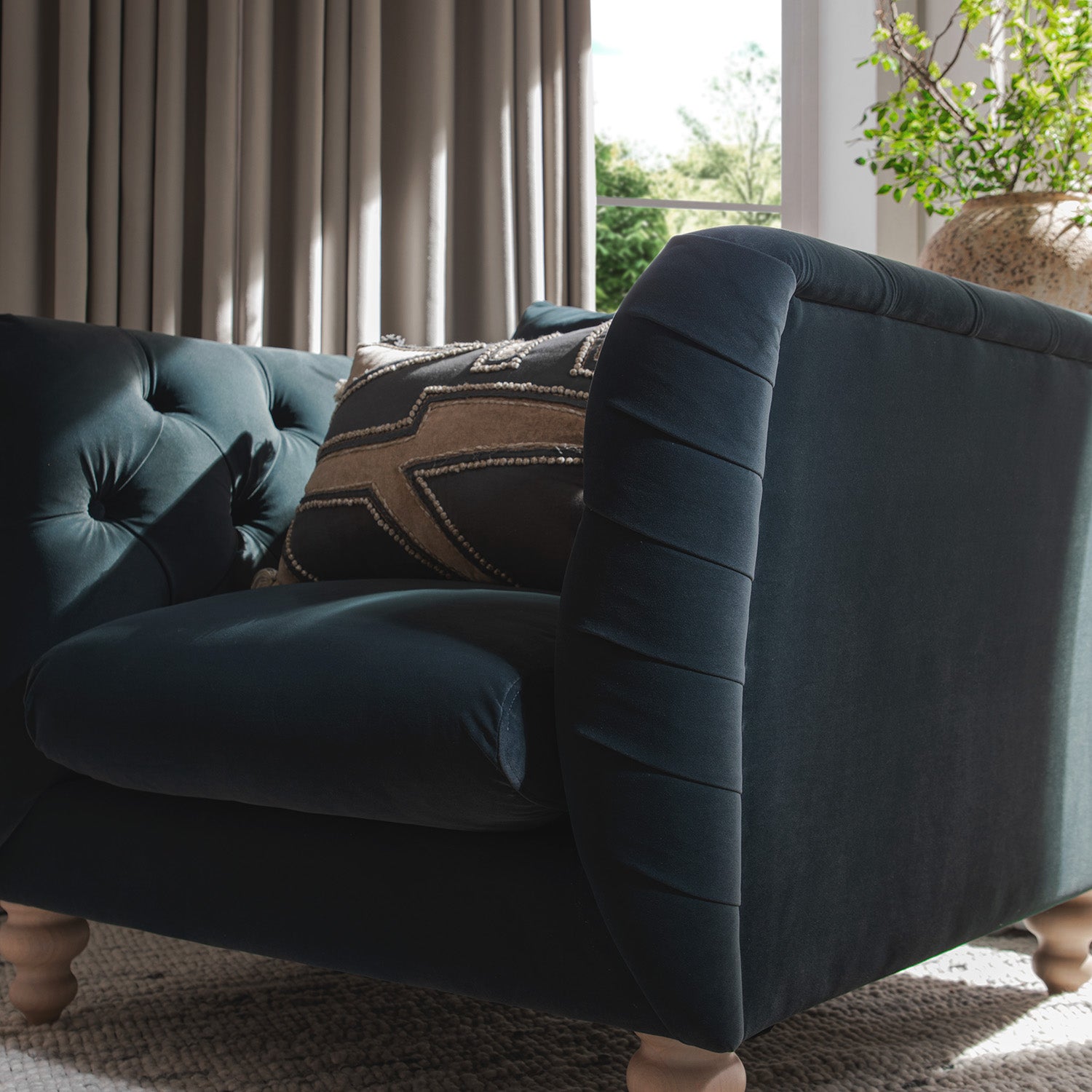 Ashby Chesterfield Armchair, Aegean Blue Velvet