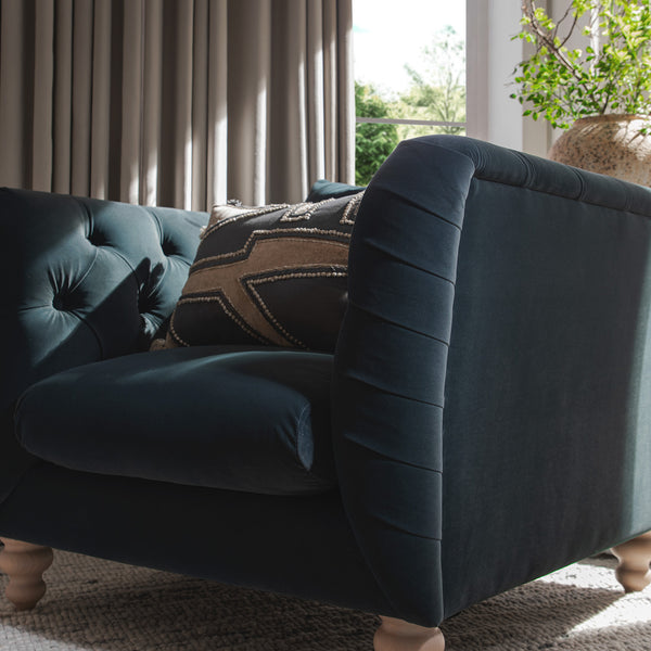 Ashby Chesterfield Armchair, Aegean Blue Velvet