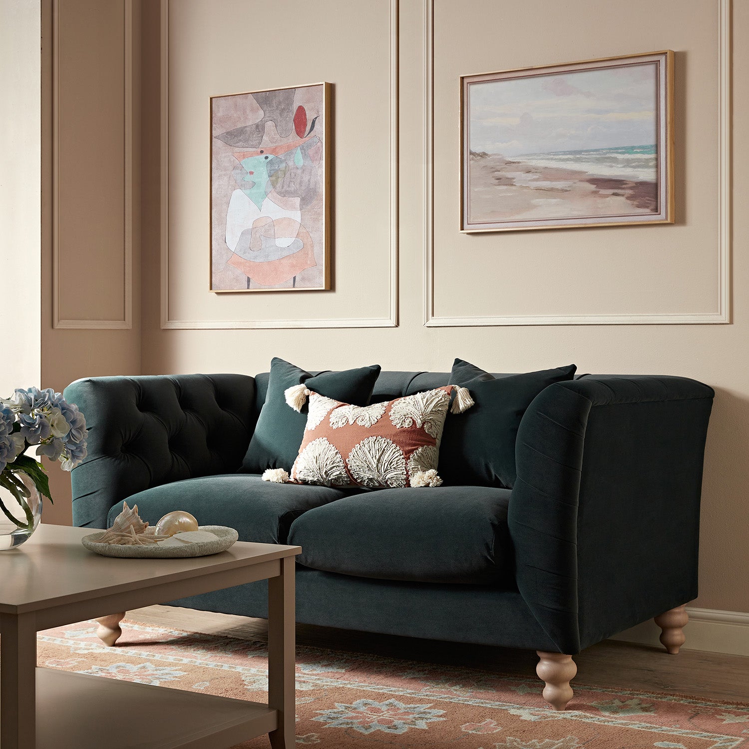 Ashby Chesterfield 2-Seater Sofa, Aegean Blue Velvet daals