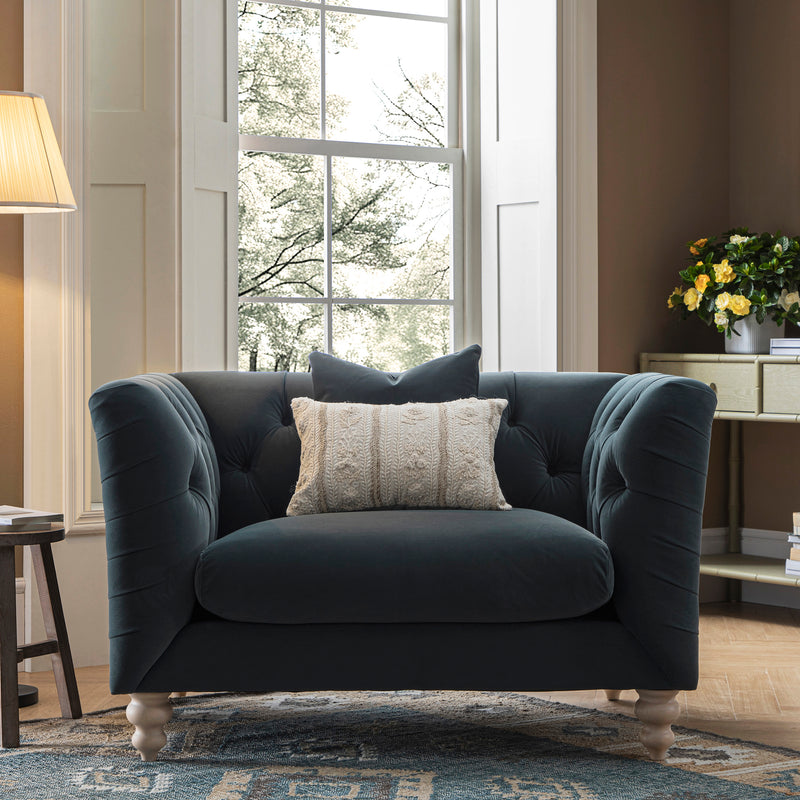 Ashby Chesterfield Loveseat, Aegean Blue Velvet