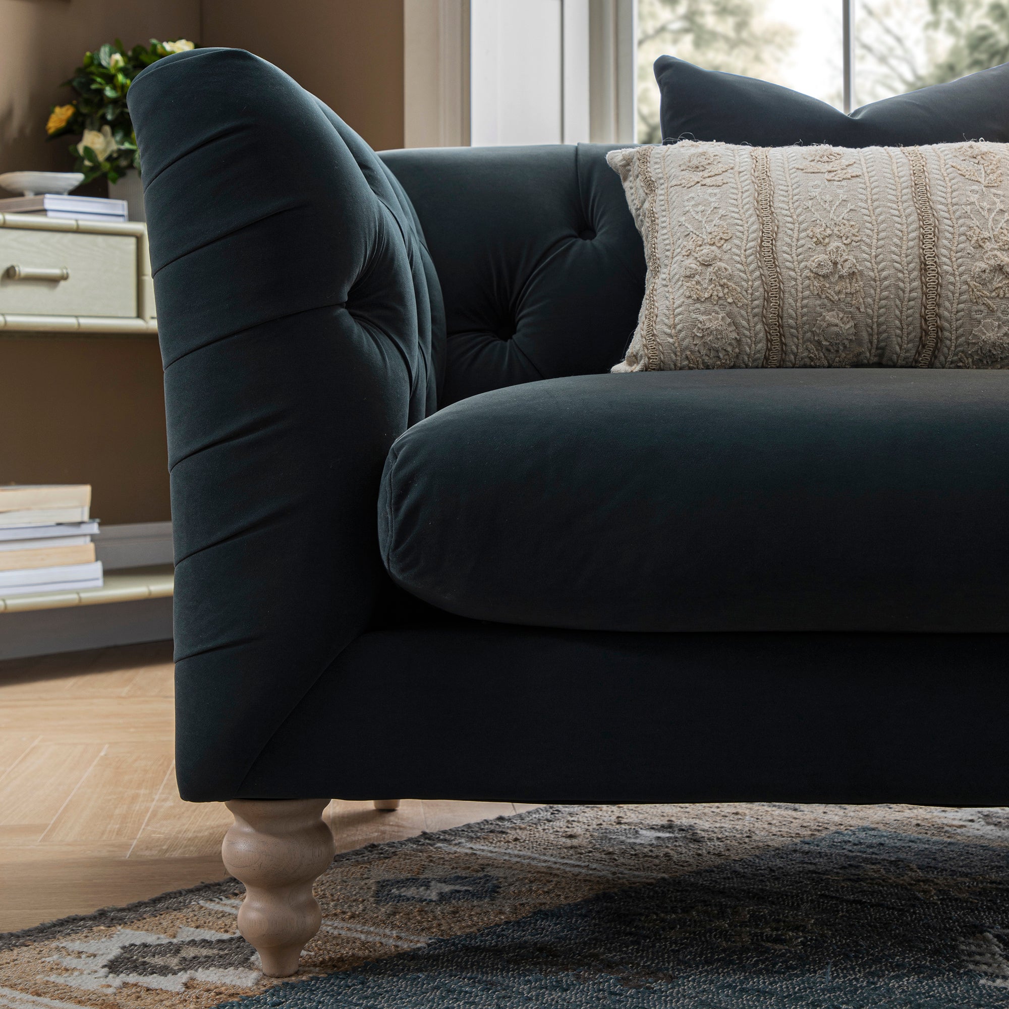 Ashby Chesterfield Loveseat, Aegean Blue Velvet | daals