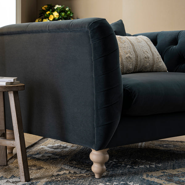 Ashby Chesterfield Loveseat, Aegean Blue Velvet