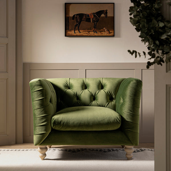 Ashby Chesterfield Armchair, Fern Green Velvet