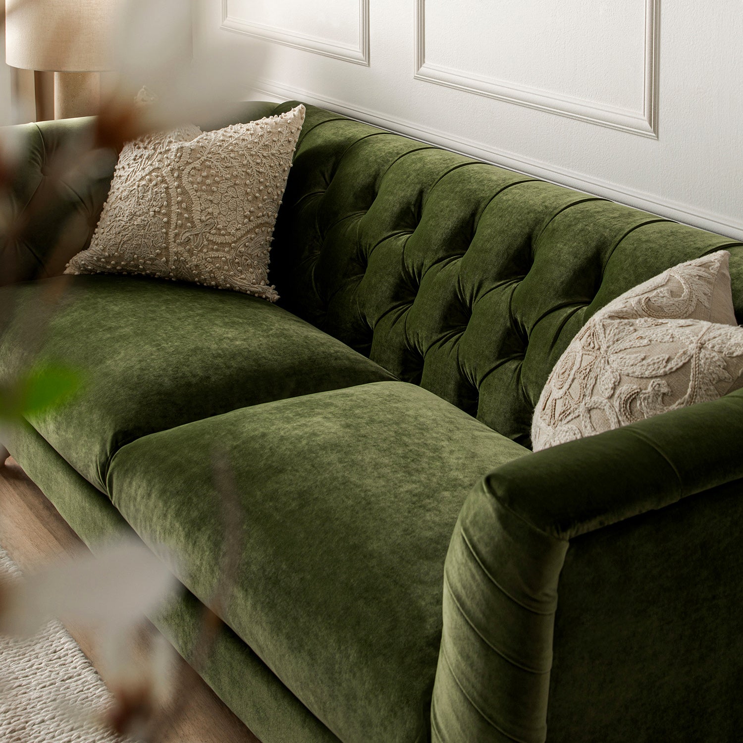 Ashby Chesterfield Large 3-Seater Sofa, Fern Green Velvet