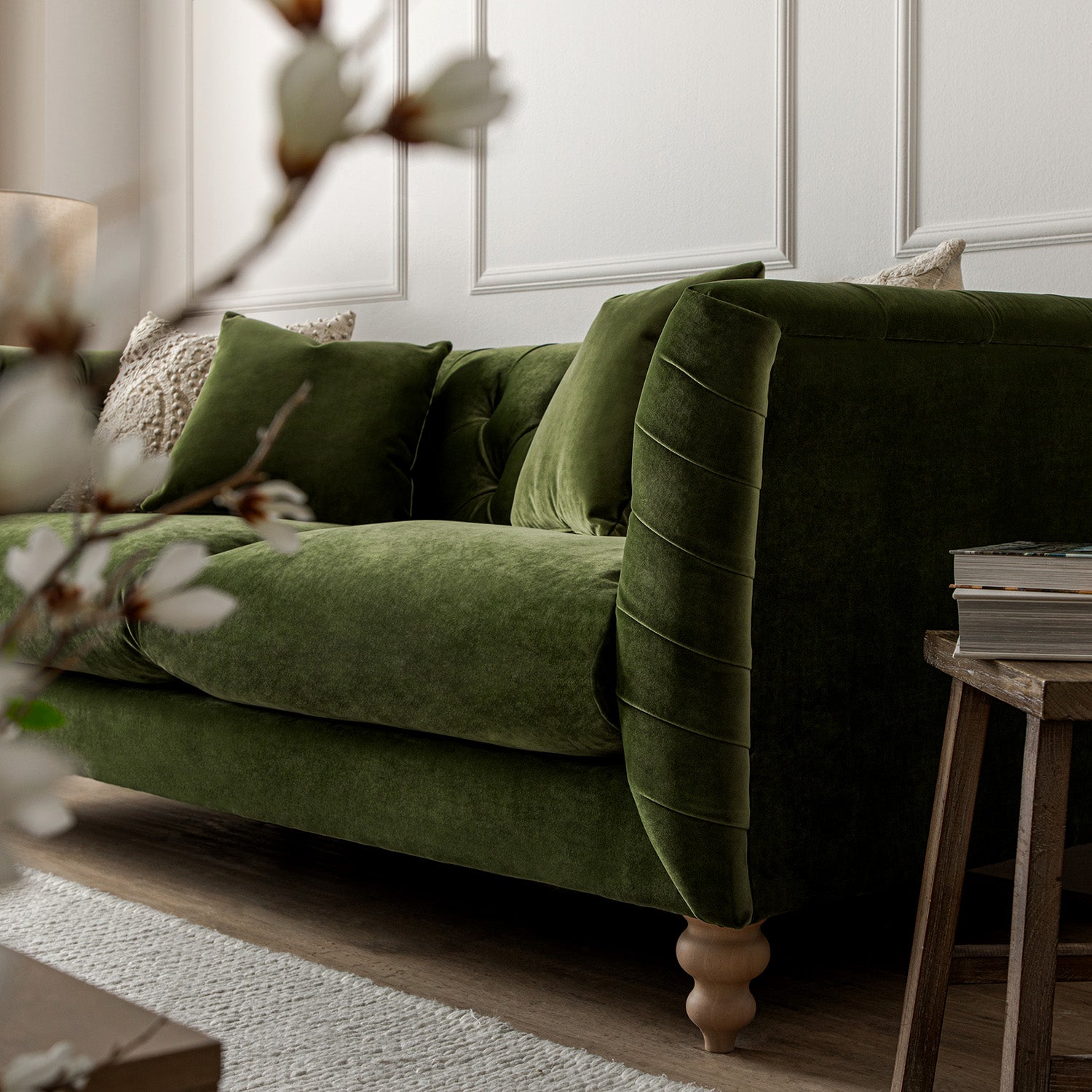 Ashby Chesterfield Large 3-Seater Sofa, Fern Green Velvet