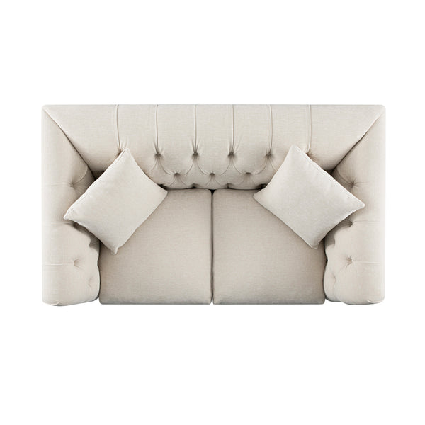 Ashby Chesterfield 2-Seater Sofa, Oatmeal Chenille